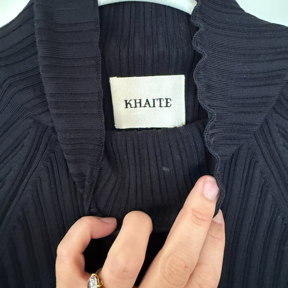 Khaite Cedar Fitted Rib Maxi Midi Dress Mock Fringe Black Small, worn once $2400 - Picture 8 of 8